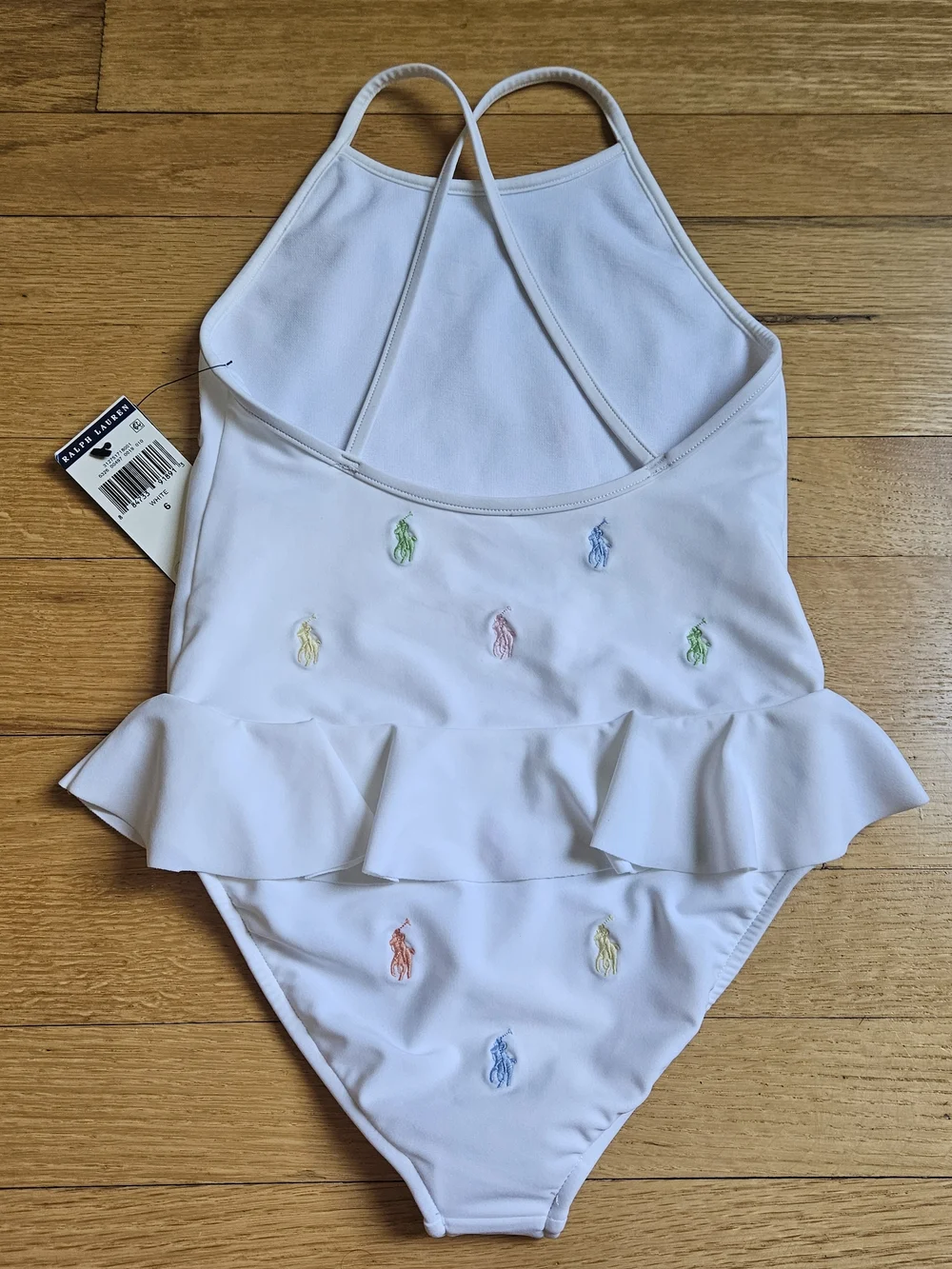 Polo Ralph Lauren White Girls' Logo Peplum One-Piece Swimsuit - US 6